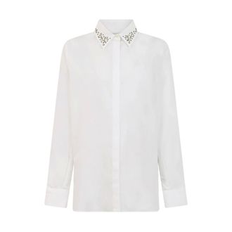 Iceberg Camicia in Popeline con Collo con Borchie Strass - - Blouses & Shirts - Donna - Bianco - 2XS