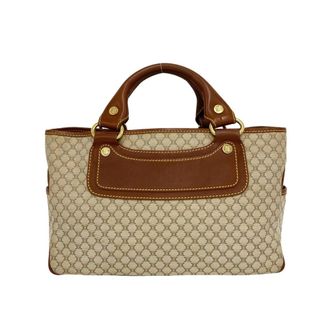 Celine Beige Brown Canvas Leather Handbag Tote Bag (Pre-Owned)