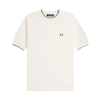 Fred Perry Gebreid T-shirt met textuur aan de voorzijde - Heren - Tops - Beige - Maat: L Zijde
