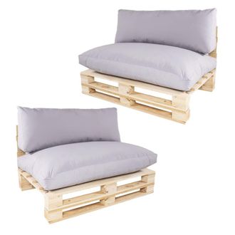 ED&Egrave;N JARD&Iacute; Pack 2 sof&aacute;s palet con cojines para jard&iacute;n de pino nuevo color piedra