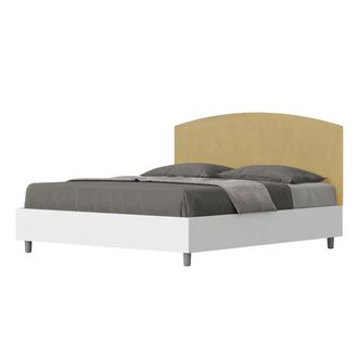ITYhome Ityhome - Letto Contenitore Da 160x200 In Legno Bianco E Testata In Microfibra Ocra Antilia
