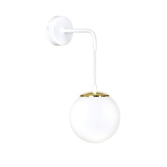 Wonderlamp Aplique de pared blanco y oro con esfera de cristal y altura regulable