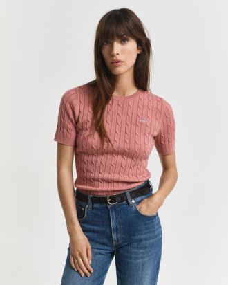 GANT Women Stretch Cotton Cable Knit Sweater (XXXL) FADED BRICK