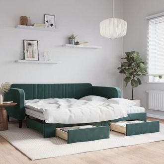 vidaXL Vidaxl - Sof&aacute; Cama Nido Con Cajones Terciopelo Verde Oscuro 100x200 Cm