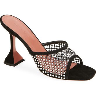 Amina Muaddi Lupita Crystal Slide Sandal in Suede Black/White Crystal at Nordstrom Rack, Size 8Us / 38Eu