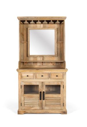 Giner&Colomer Mueble botellero fabricado en madera de mango con espejo central