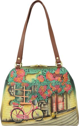 Anuschka Women Original Leather Hand-Painted Satchel, Vintage Bike, One Size