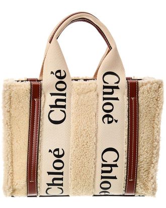 Chlo&eacute; Woody Small Shearling & Leather Tote (Authentic Pre-Loved)