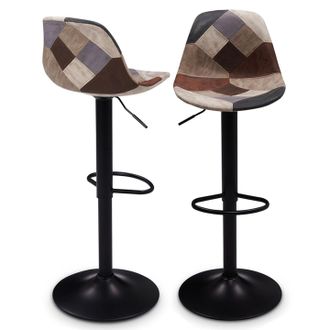 IDMarket Set Di 2 Sgabelli Da Bar Karl Patchwork In Marrone, Grigio E Beige Con Gambe Nere