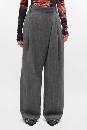 Ganni Grey Stripe Cross-over Trousers