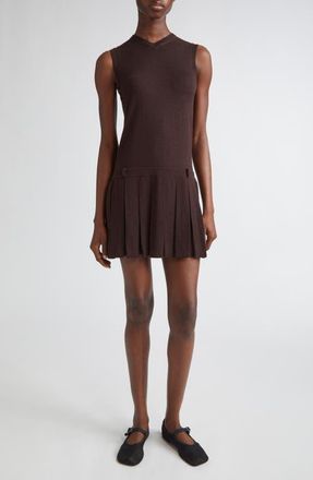 Sandy Liang Millie Pleated Merino Wool Sweater Dress in Brown at Nordstrom, Size X-Small