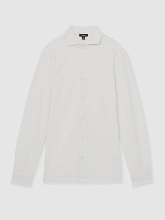 Reiss White Cotton-jersey Stripe-jacquard Shirt, M