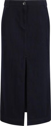 Giorgio Armani Blauwe Katoenen Midi Rok met Voorrits - Dames - Midirokken - Blauw - L - Katoen - Rokken
