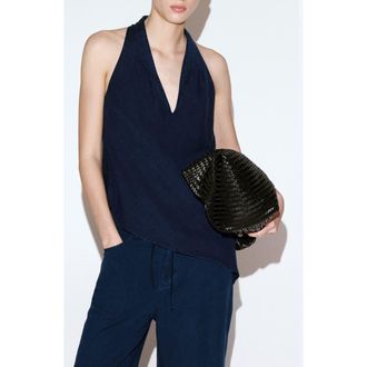 Mango Asymmetrical Denim Halter Top in Dark Blue at Nordstrom, Size X-Small