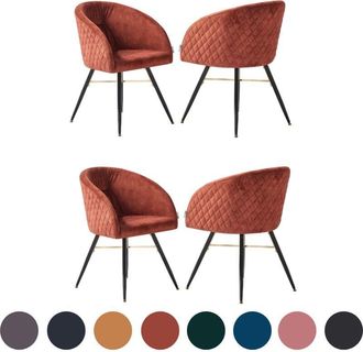 Life Interiors Life Interiors - Set of 4 Vittorio Modern Velvet Dining Chairs - Ergonomic Curved back with Metal Legs - Armchair for Dining Room Kitchen Living Room