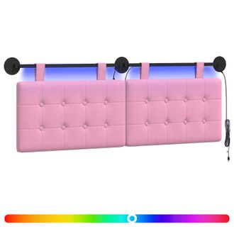 vidaXL Cabecero Colgante Con Luz Led Rosa Tela Vidaxl