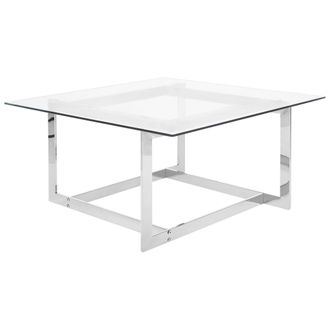 Beliani Mesa De Centro Con Marco De Metal Plateado Y Tablero Cuadrado De Vidrio Crystal