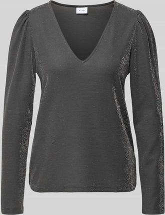 Vila Longsleeve mit V-Ausschnitt Modell ELEINAS in Anthrazit, Gr&ouml;&szlig;e XS