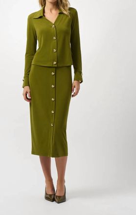 Joseph Ribkoff Crepe Knit Pull On Midi Pencil Skirt In Artichoke