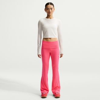 Nike Womens Nike Sportswear Chill Knit Mid-Rise Tight Ribbed Pants in Pink | IF0240-894