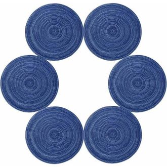 OEM Juego De 6 Manteles Individuales De Algod&oacute;n Trenzado, Lavables, Resistentes Al Calor Y Antideslizantes, 35x35cm, Redondos (redondos, Azules) - Crezuo