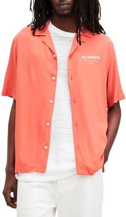 AllSaints Access Short Sleeve Graphic Camp Shirt in Sunburnt Orange at Nordstrom Rack, Size X-Small