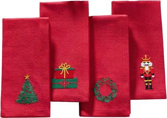 Elrene Set Of 4 Holiday Embroidered Napkins
