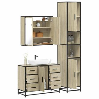 Berkfield Home 3 Piece Bathroom Furniture Set Sonoma Oak Engineered Wood in Brown
