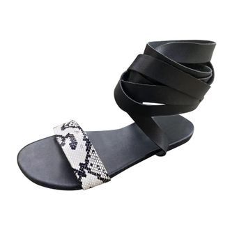 Generic Cocila Comfy Sandals For Women Uk Lace-Up Flat-Bottomed Print Summer Shoes Fashion WomenS Black, 5 Leather Womens Size 6 Plantar Fasciitis Black Wedge