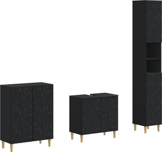 vidaXL Juego De Armarios De Ba&ntilde;o De 3 Piezas Delft Negro Vidaxl
