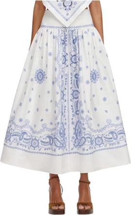 Self Portrait Rok met paisleyprint - Dames - Midirokken - Wit - 2XS - Katoen - Rokken