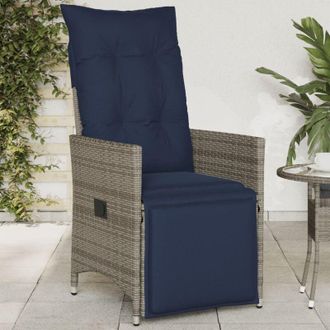 vidaXL Silla De Jard&iacute;n Reclinable Con Cojines De Rat&aacute;n Sint&eacute;tico Gris Vidaxl