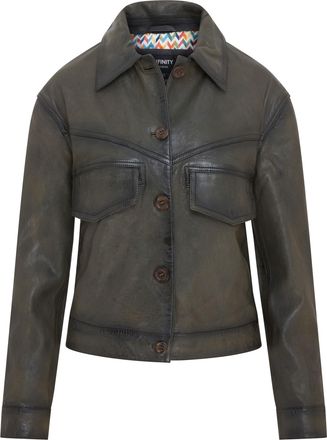 Infinity Leather Dames olijfgroen retro leren bikerjack - Kopervik