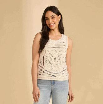 FDJ Crochet Sleveless Sweater In Ivory