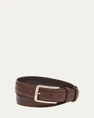 Bontoni Mens 35mm Burnished Leather Belt