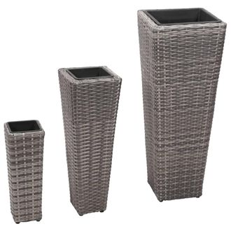 vidaXL Vidaxl - Conjunto De Arriates 3 Piezas Rat&aacute;n Sint&eacute;tico Gris