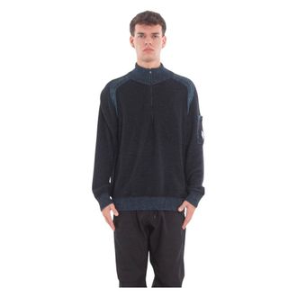 C.P. Company C.P. Company, Turtlenecks, male, Blue, XS, Fleece Knit Half Zip Lens Jumper