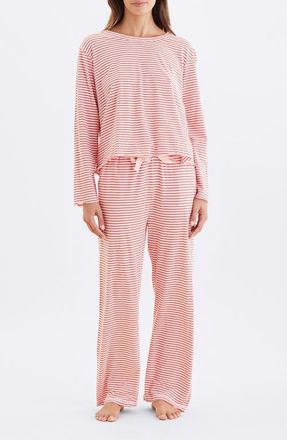 Papinelle Sleepwear Jada Stripe Organic Cotton Pajamas in Rosewater /Red Stripe at Nordstrom, Size X-Large