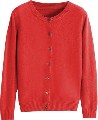 Generic Womens Long Sleeve Cardigans Autumn Winter Cashmere Cardigans Knit Soft Solid Color Cardigan Sweater Lightweight Round Neck Jumper Button Open Front C