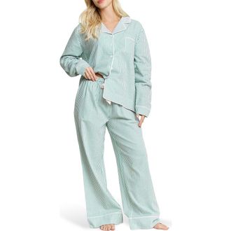 Honeydew Intimates Snooze Mode Long Pajamas in Jade Mist Stripe at Nordstrom, Size Large
