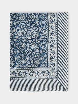 Chamois Margerita Block-Printed Linen Rectangular Tablecloth (106.5in/2.7m)