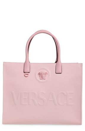 Versace La Medusa Canvas Tote in Pastel Pink Versace Gold at Nordstrom
