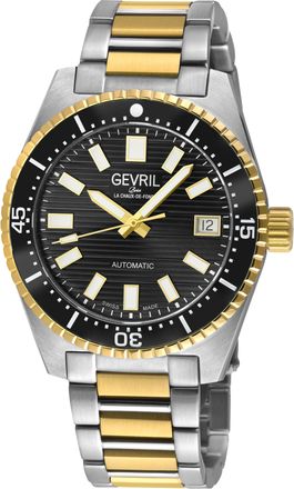 Gevril Group Mens Atlantic Avenue 316L Stainless Steel Case, Black Ceramic Bezel, Embossed Dial, Two toned SS/IPYG Bracelet. - Silver & Gold - One Size