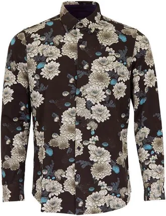 Lords of Harlech Sawyer Knit Button-Up Shirt in Serious Floral Black at Nordstrom, Size Xx-Large