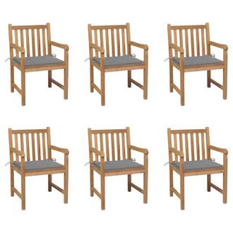 vidaXL Sillas De Jard&iacute;n 6 Uds Madera Maciza De Teca Cojines Gris Vidaxl