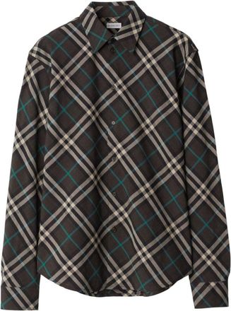 Burberry Check Pattern Button-Up Shirt, Size Medium