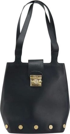 Ferragamo Pre-owned Tote Bags, female, Black, Size: ONE SIZE Pre-owned Vintage Gancini Lock Leather Tote Bag