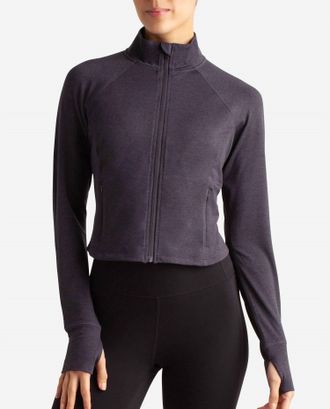 Danskin Cropped Melange Jacket In Black Salt Heather