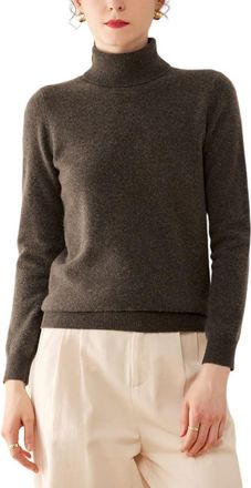 Dissa WEWE Women 95% Cashmere Jumper Dark Brown Roll Neck Sweater Long Sleeve Relaxed Cashmere Wool Thin Jumper Solid Color Ladies Sweater,6,RMS3301