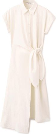 Mango Tie Waist Midi Shirtdress in Ecru at Nordstrom, Size 2